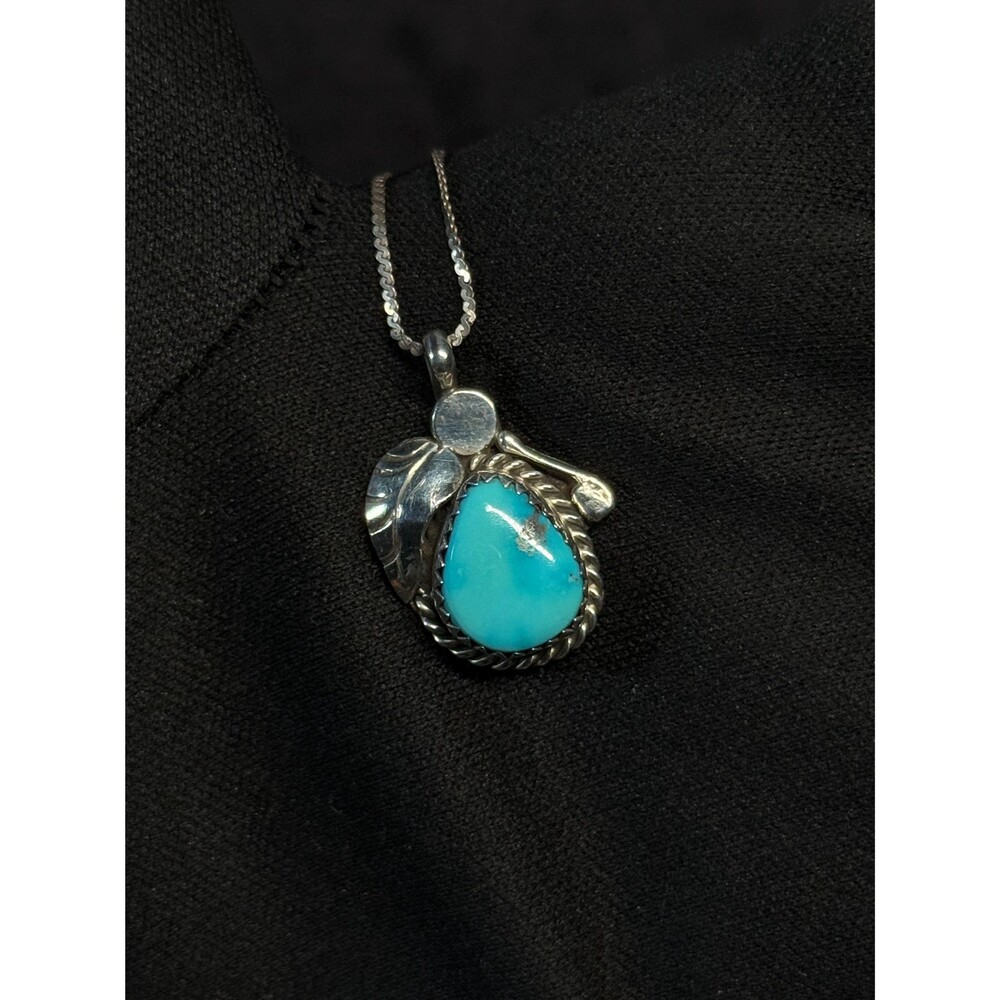 Patricia Platero Navajo Sterling Turquoise Leaf Necklace 16" 4.4g